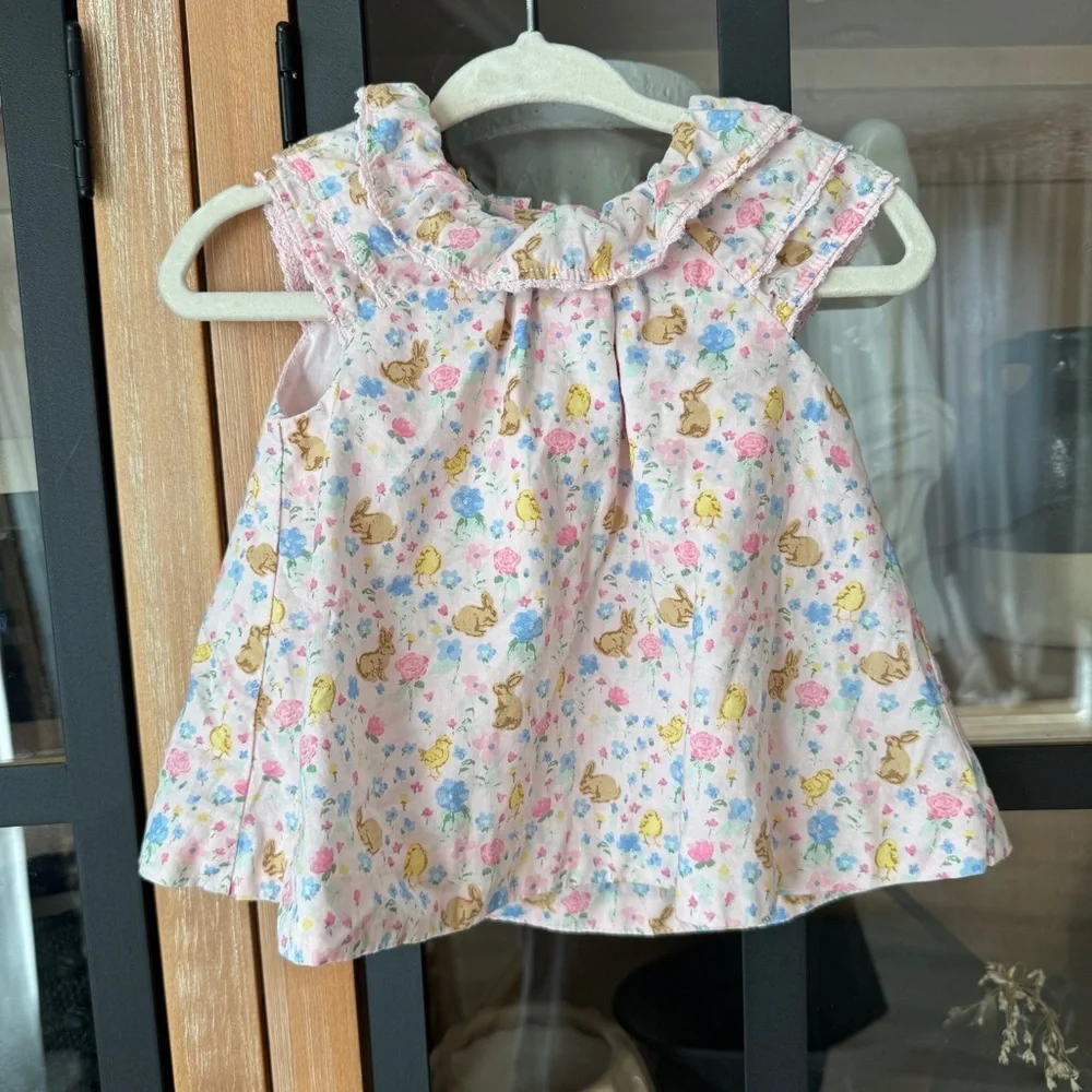 Janie & Jack floral bunny dress baby girl easter chicks lace pale collar ruffle
